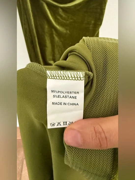 Faeriesty Off-Shoulder Olive Green Velvet Mermaid Dress - Picture 8 of 9